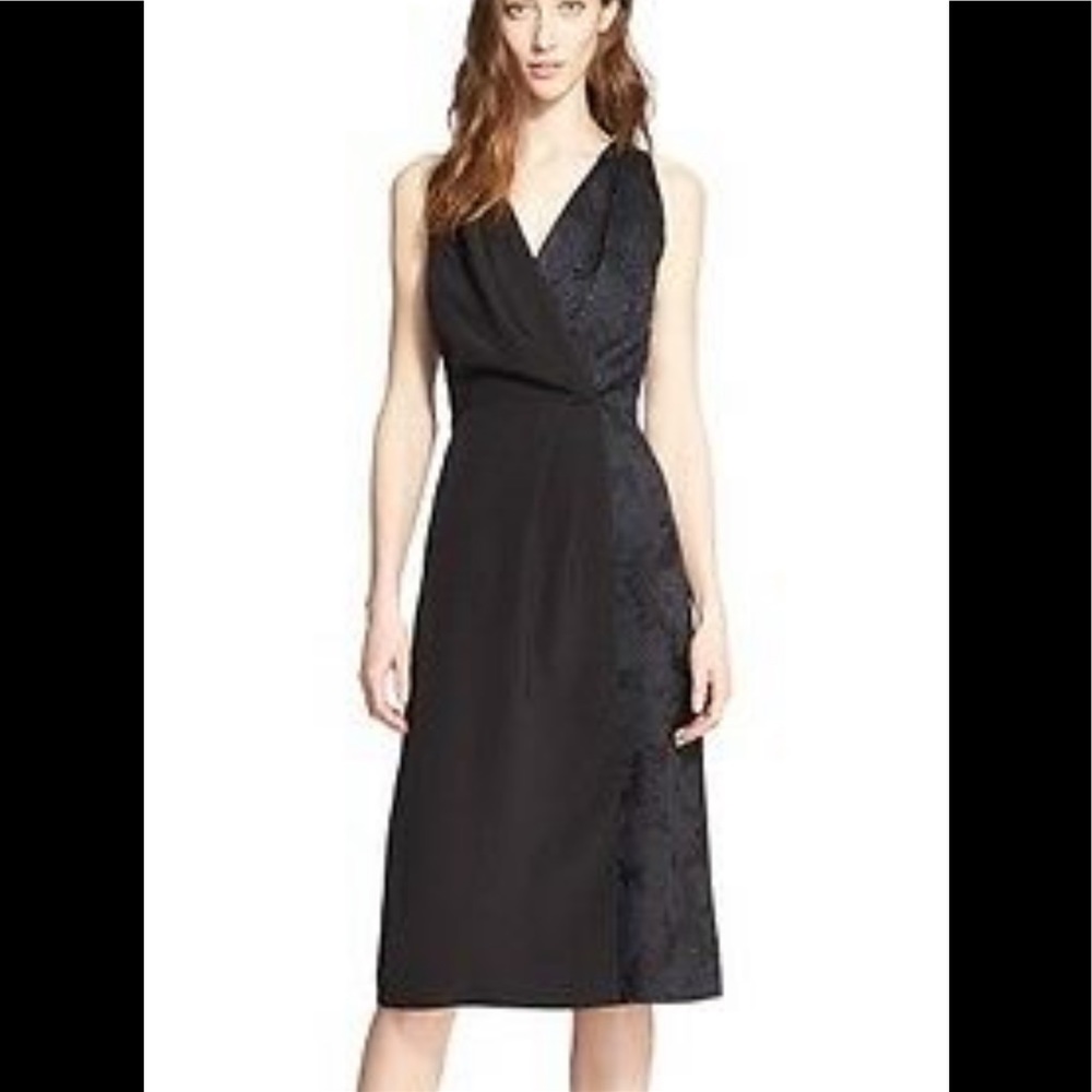 NEW Nordstrom Signature and Caroline Issa Jacquard Contrast Dress- Black size 6